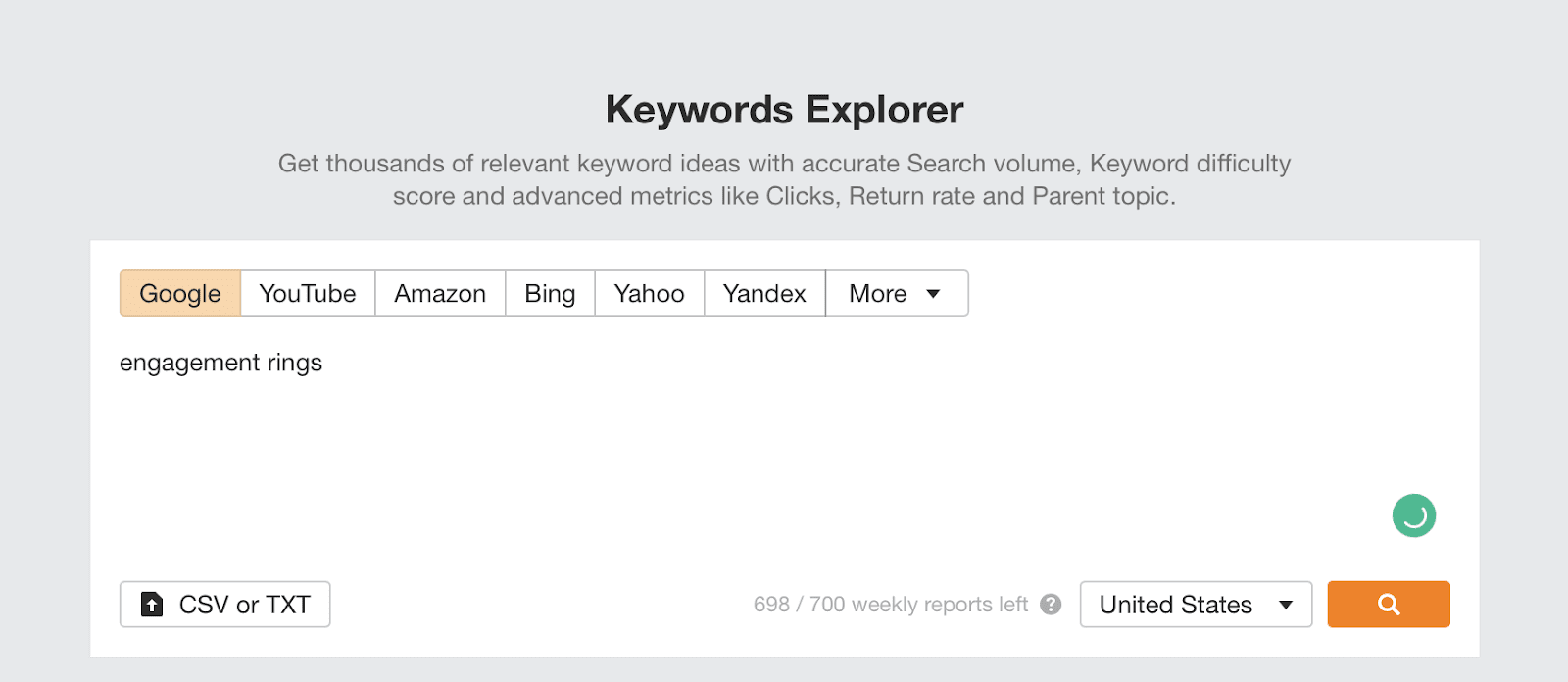 Keywords Explorer for looking for long-tail categories
