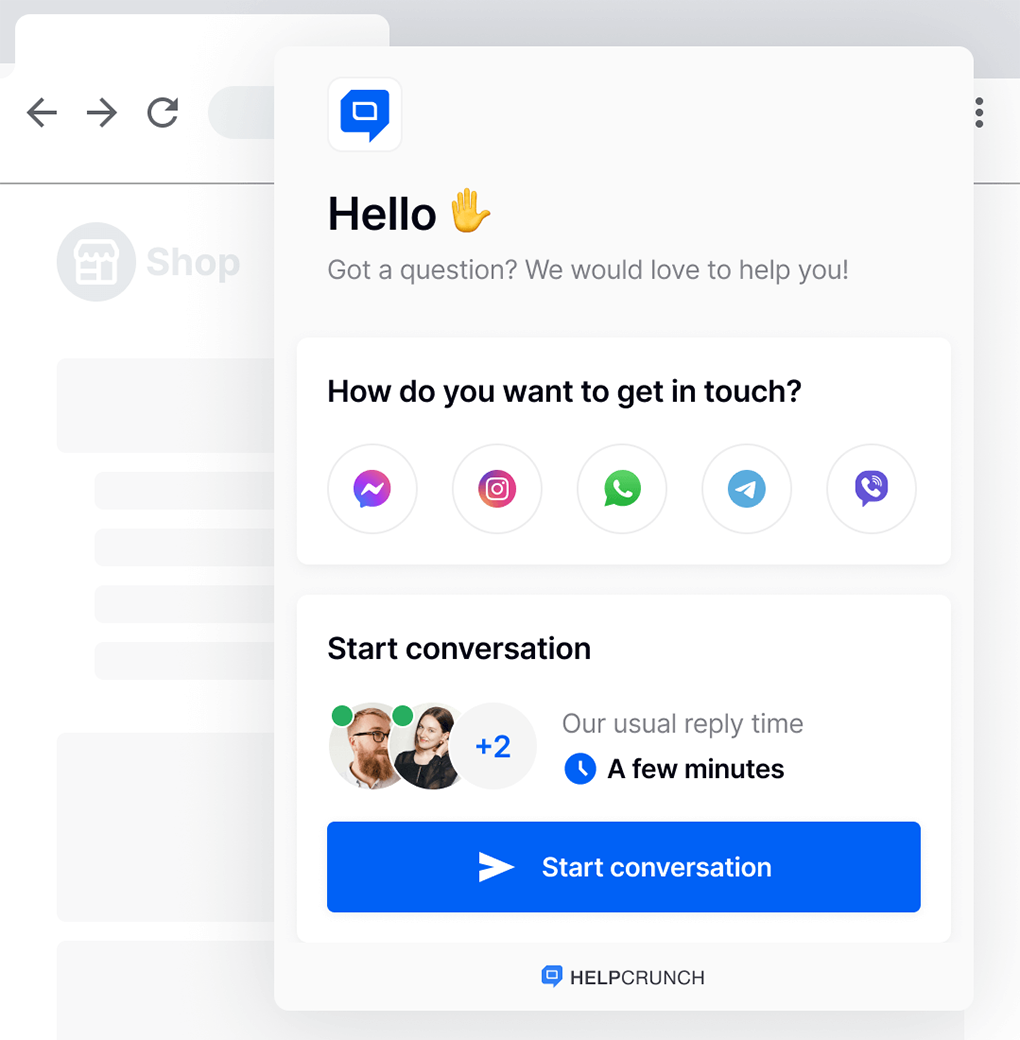 an online chat from HelpCrunch