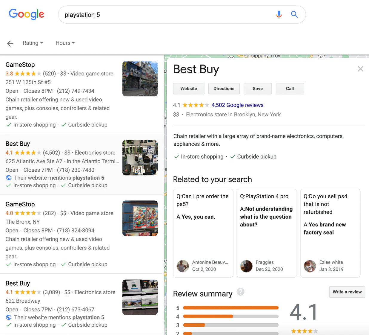 Google shows relevant local businesses